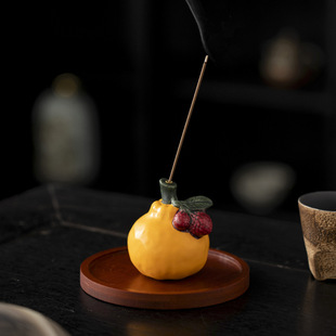 Antique Ceramic Ugly Orange Line Incense burner Vertical Mini Incense Insert Portable Cute Incense Stand Tea Ceremony Sandalwood Chinese Style Incense burner
