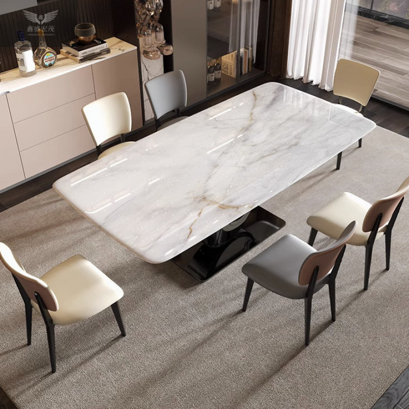 Italia lujo ligero natural piedra de lujo supercristal mesa de comedor de mármol villa mesa rectangular mesa de comedor de piedra de cristal de color combinación de mesa y silla