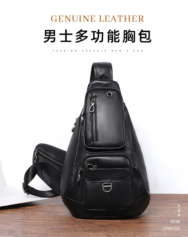 Túi đeo chéo nam da bò thật 24×13×39 cm , chống trộm — Màu đen chi tiết 1