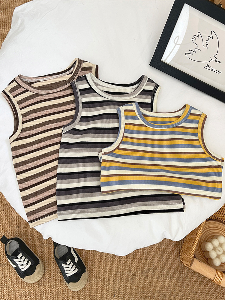 Chaleco para niños coreanos verano fino color a rayas sin mangas top niño bebé chaleco a rayas bebé cabestrillo exterior