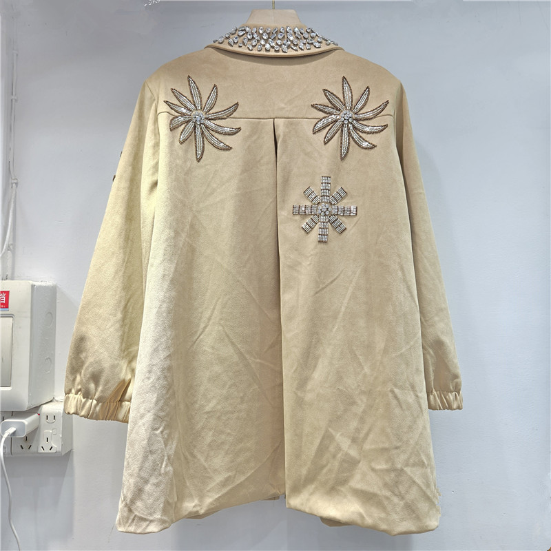 Chaqueta con Cuentas y Flores para Mujer Holgada con Solapa