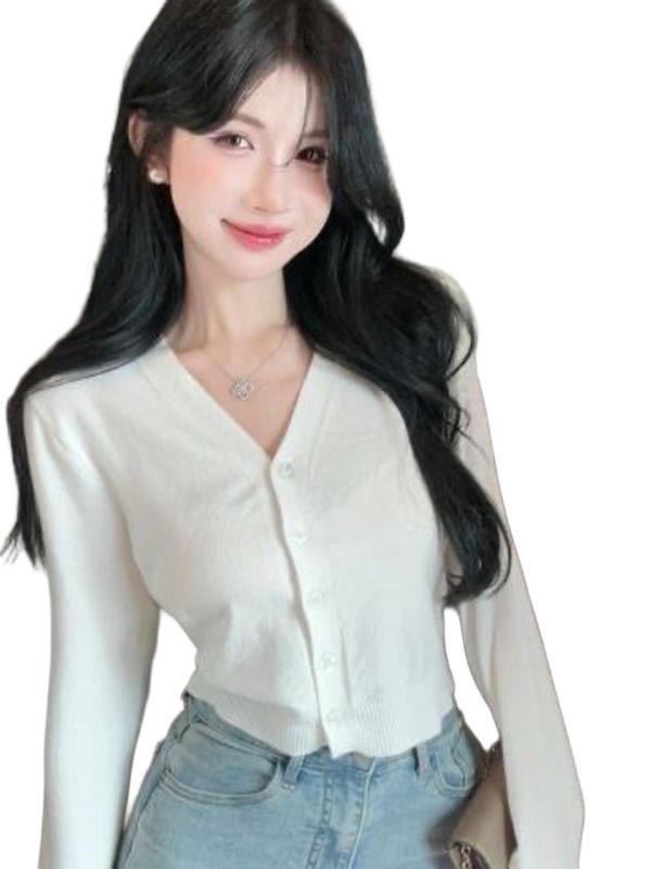 针织开衫外搭女春秋薄款毛衣外套打底衫百搭外搭v领短款上衣|undefined