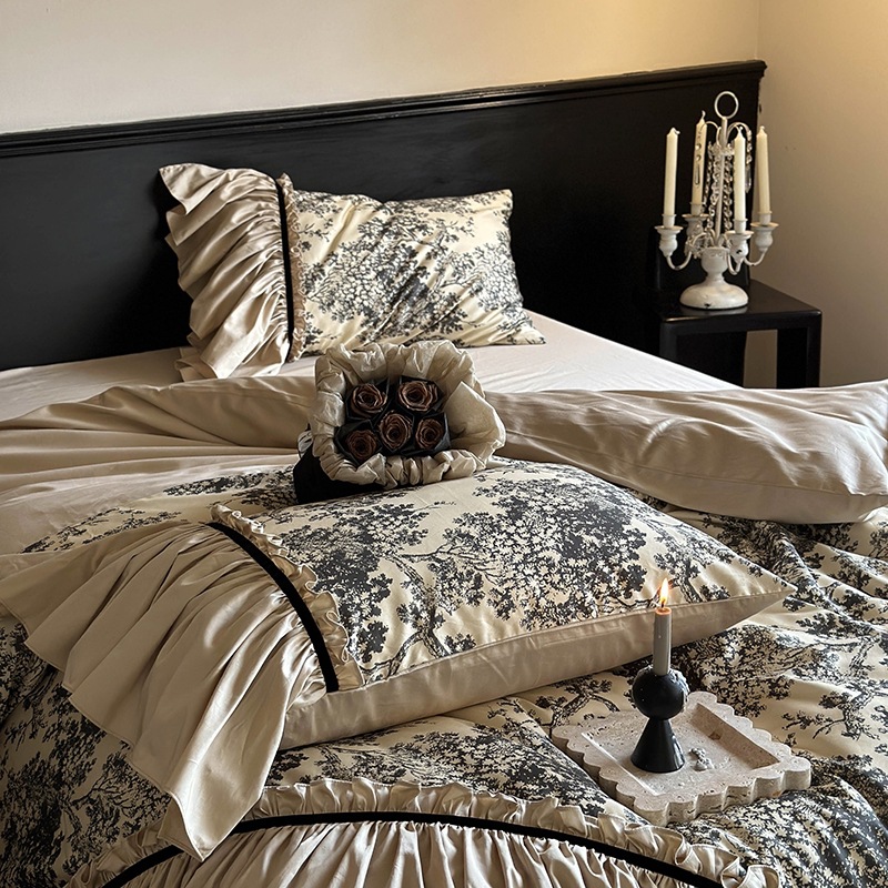 Conjunto de cama 4 peças estilo boho vintage francês_voghion.com