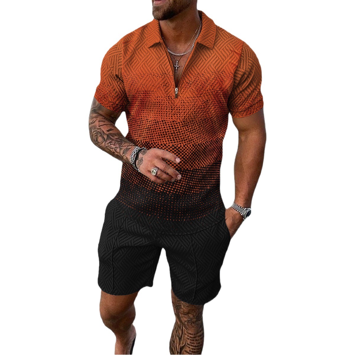 Comercio exterior transfronterizo 2022 verano popular europeo y americano Amazon pantalones cortos de manga corta de dos piezas deportes traje de hombre casual