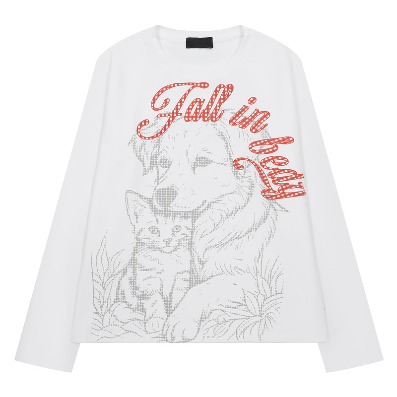 衣品男装复古可爱猫咪印花露肩长袖女秋季新款慵懒风防晒显瘦罩衫