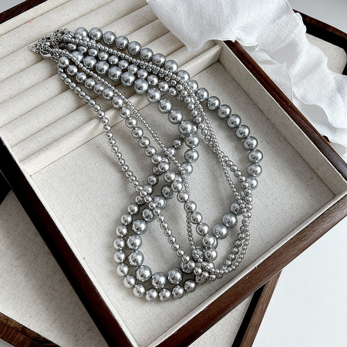 Silver gray 616# perfect round pearl necklace, hemp colored niche clavicle necklace,  new trendy accessories
