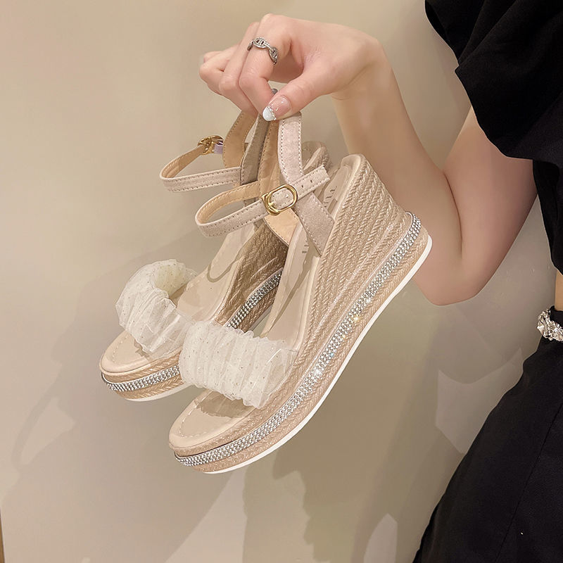 Wedge Sandals Women's Summer New Thick Sole Increased Rhinestone Women's Shoes with High Heel Platform Beach Shoes