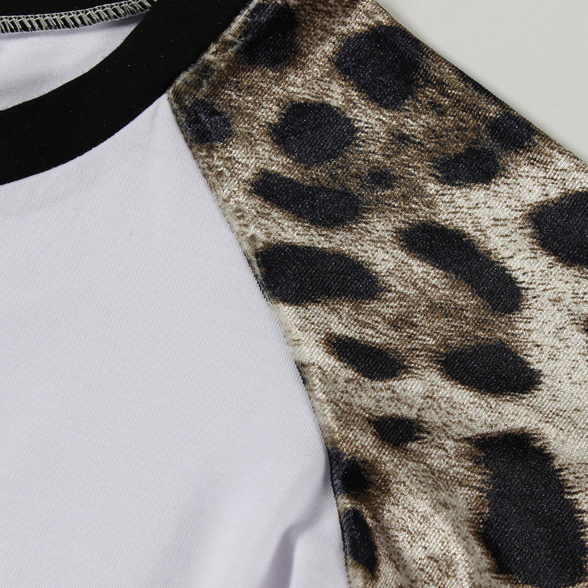 Fall Leopard Splicing Slim Fit Sexy Sexy Cropped Long Sleeve Top Trousers Two Piece Sets