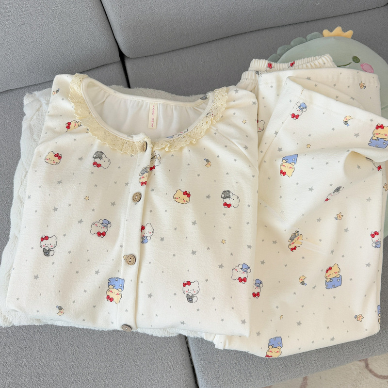 Cute kitten-themed fleece pajamas for women, 2026 new autumn/winter collection, thickened coral fleece, fleece-lined loungewear for spring and autumn Cute kitten-themed fleece pajamas for women, 2026 new autumn/winter collection, thickened coral fleece, fleece-lined loungewear for spring and autumn