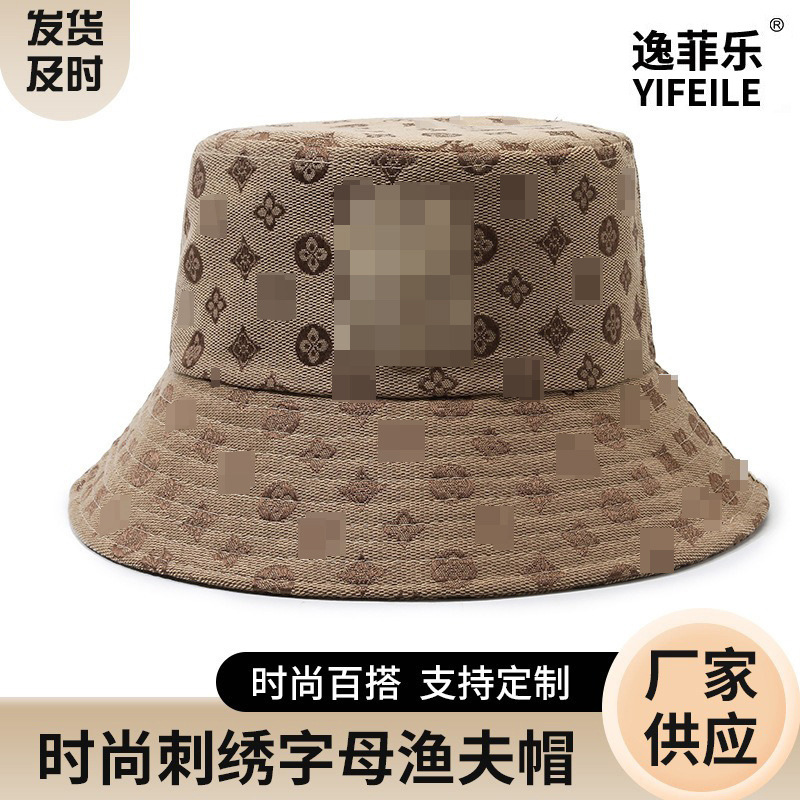 Spring and Autumn Large Brim Sun Protection Fisherman Hat with 3D Embroidery Trendy Print Sunshade Hat Versatile Stylish Bucket Hat for Outings