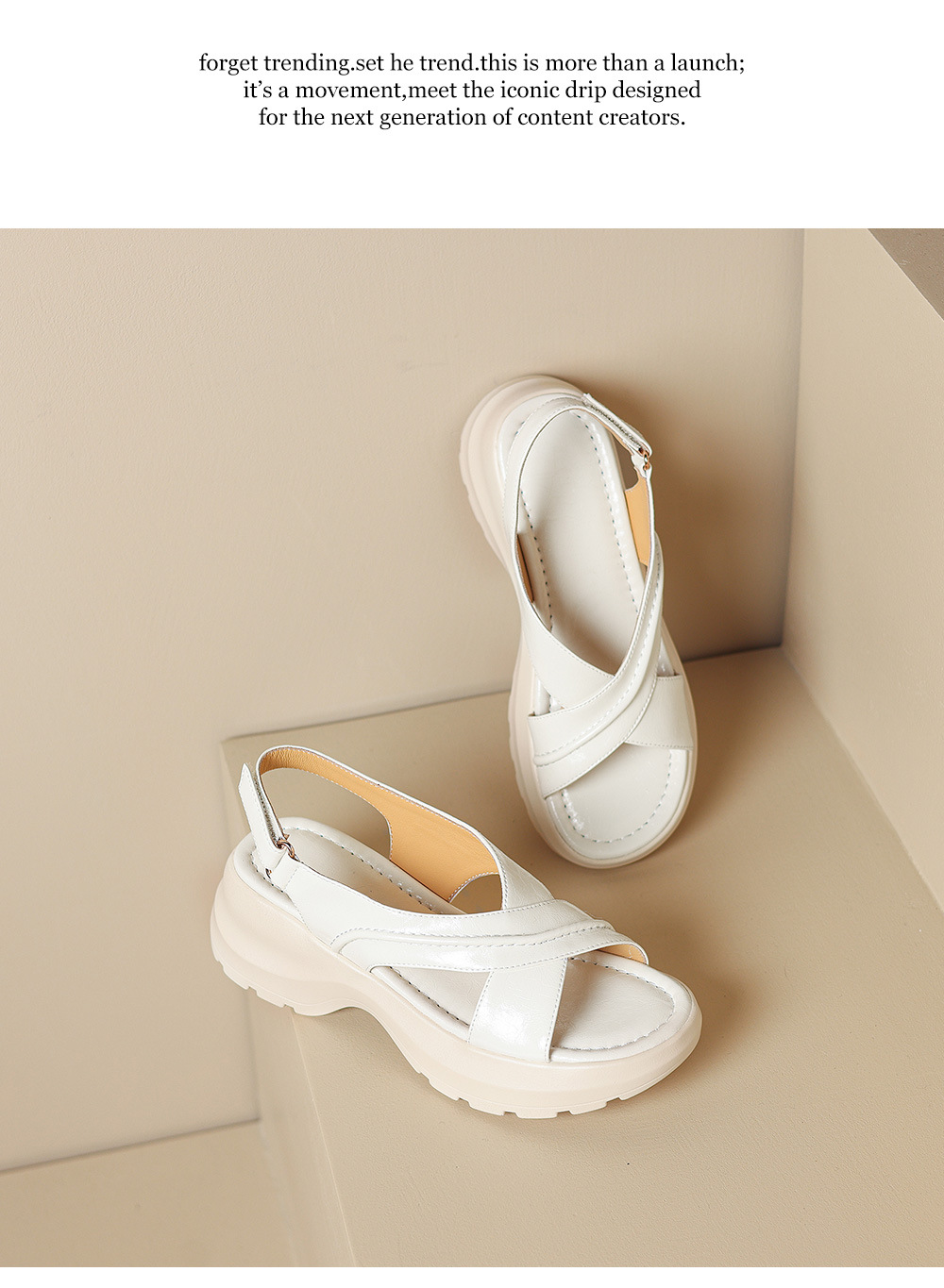 Sandal nữ đế dày phong cách thể thao quai chéo hở mũi, đế bánh mì êm ái — màu trắng ngà, bạc chi tiết 18