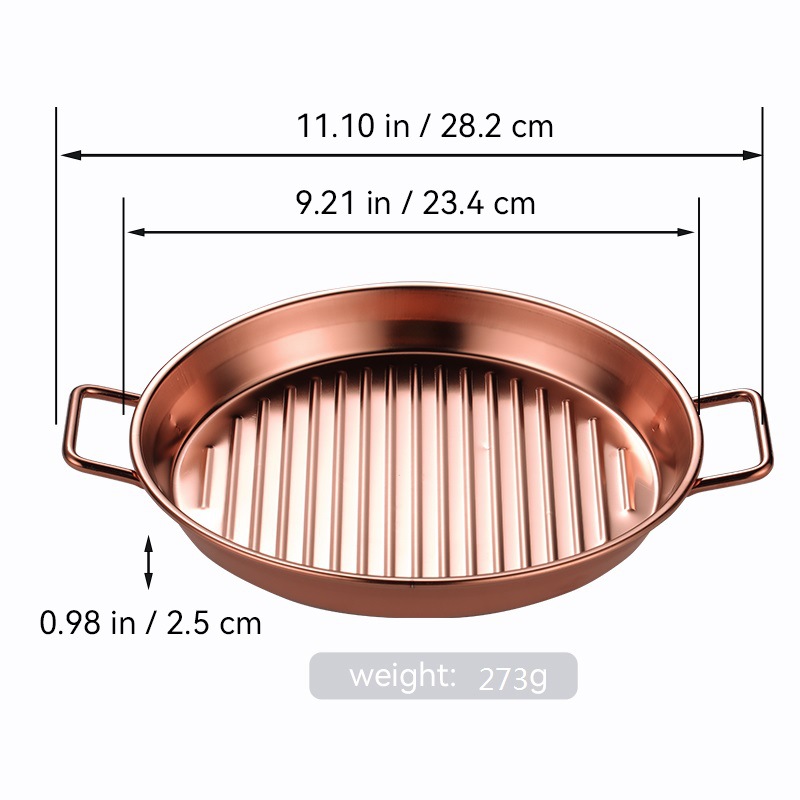 Bandeja redonda de barbacoa de acero inoxidable transfronteriza bandeja de mariscos de doble oreja dorada bandeja de filete bandeja de aperitivos filtrada bandeja de patatas fritas