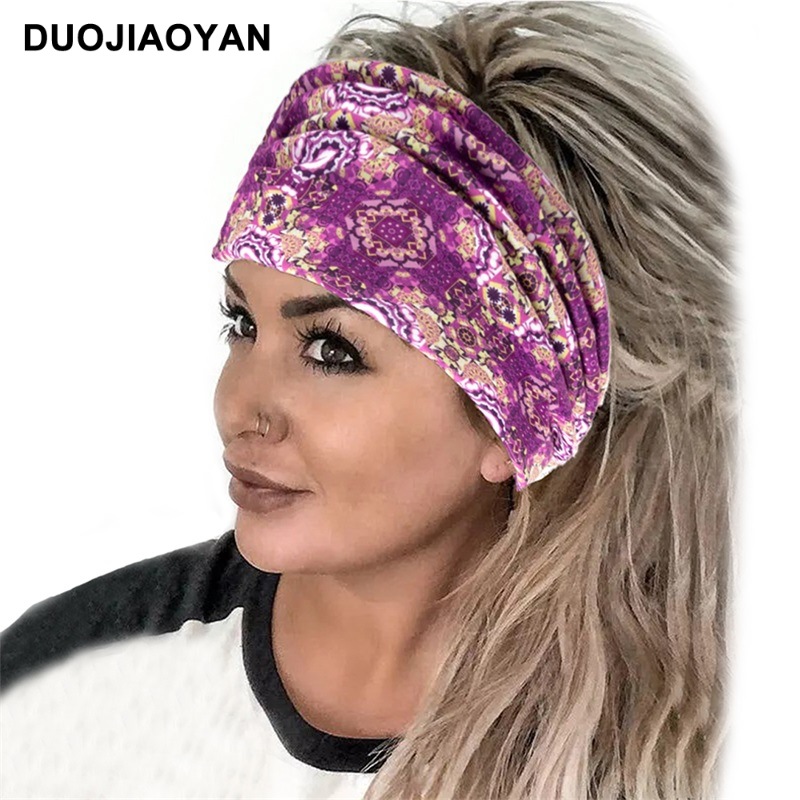 Otoño e Invierno nueva diadema de moda para mujer con estampado bohemio nudo ancho borde elástico pañuelo para la cabeza accesorios para el cabello_voghion.com