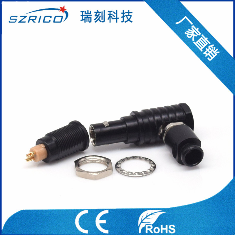 0B2PIN水纹黑铬弯头 焊接针护套式推拉自锁开孔M9 航天飞行接插件
