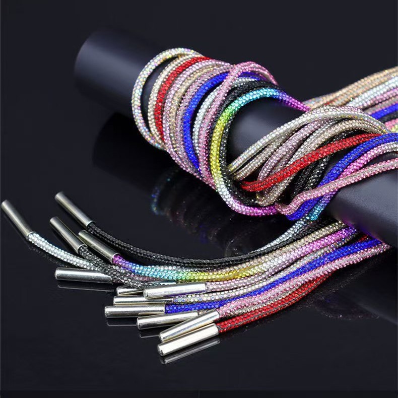 Cuerdas de diamante redondas de 4mm super brillante A-diamond blanco AB negro cuerda de dibujo DIY zapatos cordones chaqueta joyas