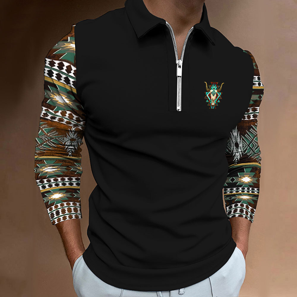 Sentido del diseño de verano nuevo estilo suelto casual salvaje moda nacional de manga larga cremallera POLO camisa MB14