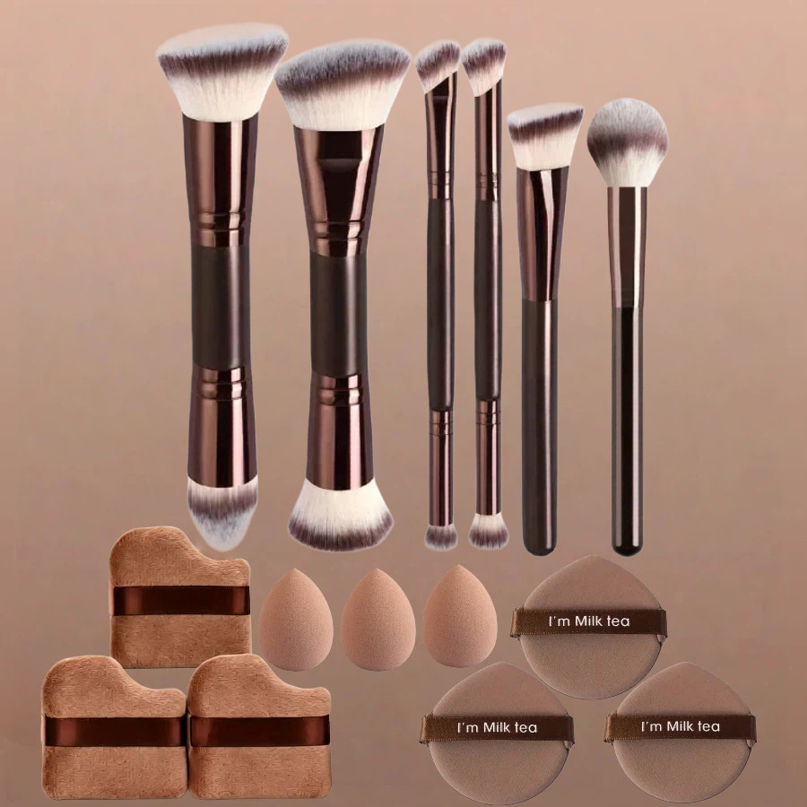 Juego de Brochas de Maquillaje de Doble Cabezal Plástico PS Maquillaje Facial para Maquillaje