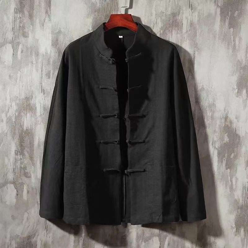 Chinese style cotton and linen long-sleeved shirt men's plus size vintage buckle Tang suit Chinese style hanfu linen shirt
