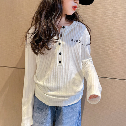 Girls' T-shirt Spring and Autumn 2024 New Stylish Children's Autumn Outfit Base Shirt White Middle and Large Girls' Long Sleeve Top