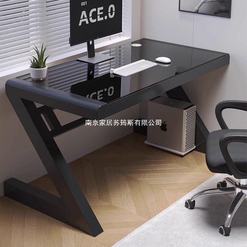 Computer Desk Desktop Bedroom Home Office Desk Tempered Glass Study Table E-Sports Table Desk Bookshelf Integrated Table