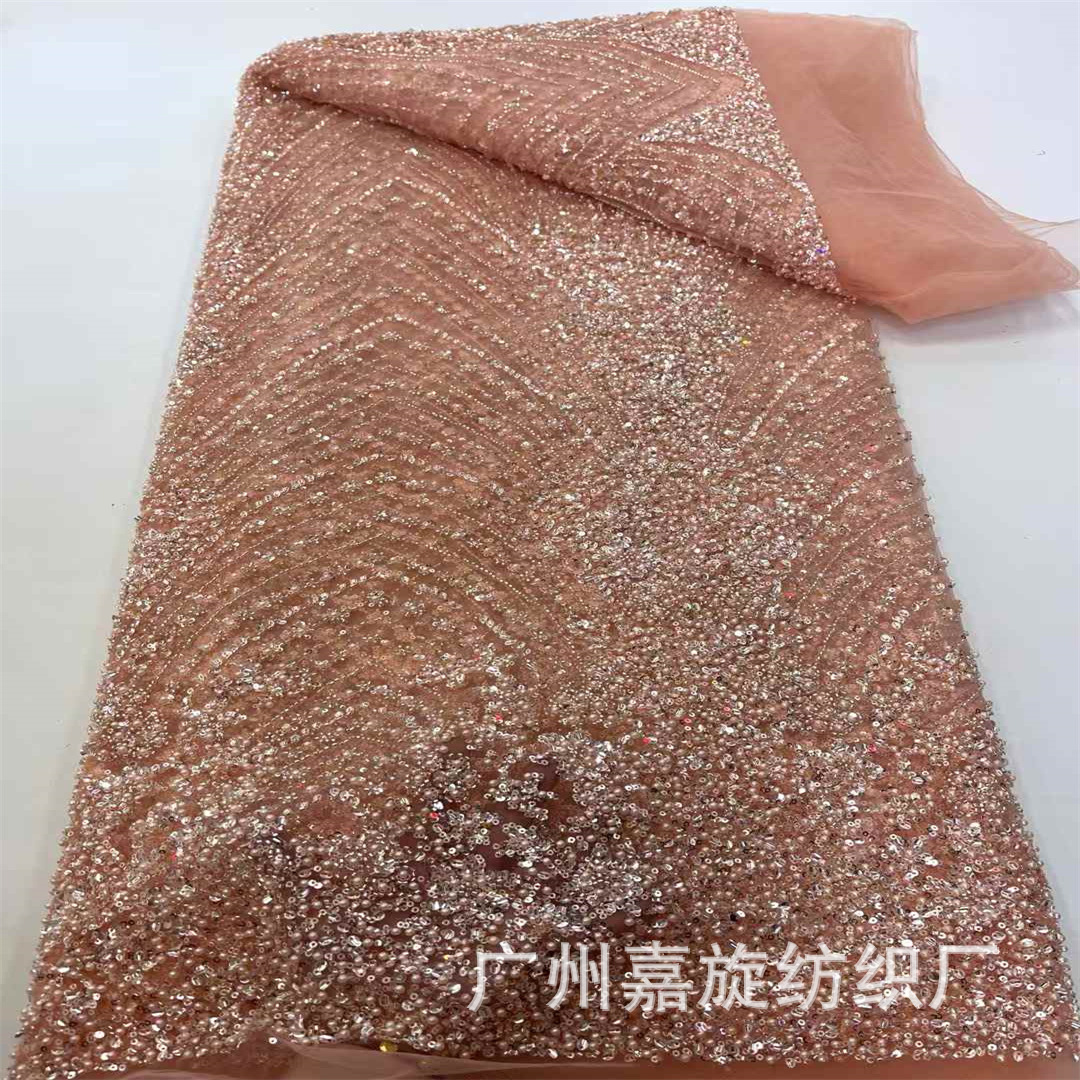 Comercio exterior transfronterizo spot industria pesada cadena de tela con cuentas bordado con cuentas de alta calidad vestido de novia tela de traje image 3