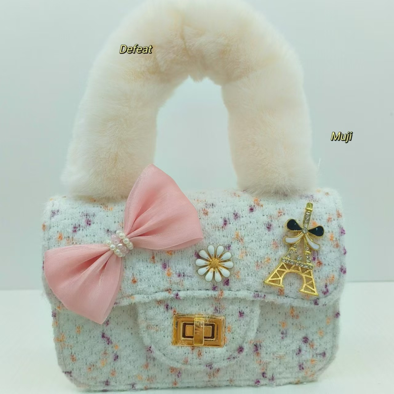 Bolso de peluche de arco, bolso de hombro de moda, bolso de mochila de niña, bolso pequeño, bolso de cambio, bolso de accesorios