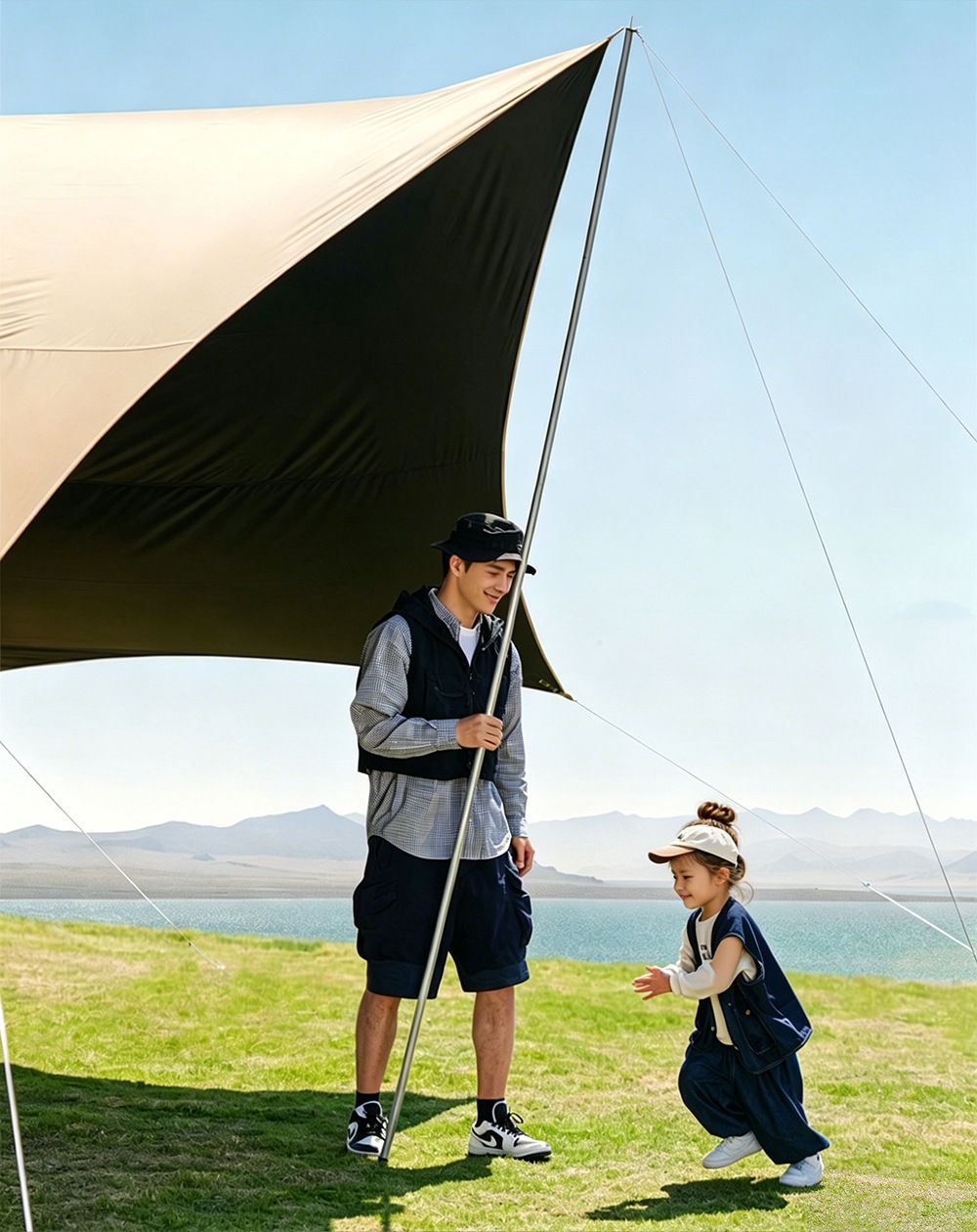 Jungle Warriors Canopy Tent Outdoor Large Black Vinyl Camping Sunshade Rainproof Sun Protection Complete Set of Equipment