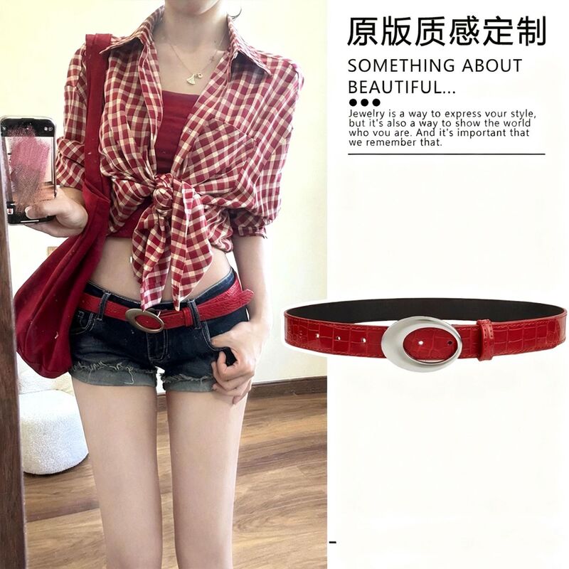 American Sexy Red Belt Retro Style Y2K Belt High-End Accessories with Jeans Belt Women's New Product