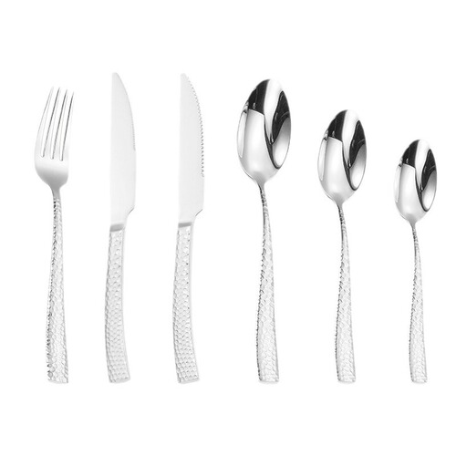304 Stainless Steel Cutlery Set Square Handle Hammered Pattern Knife Fork Spoon Set Steak Knife Fork Western Dinner Spoon Gift Box