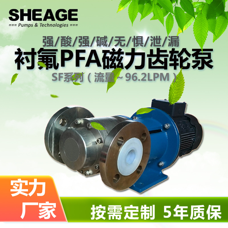 耐高低温高低黏度PFA氟内衬防腐化工泵SHEAGE SF603-CM磁力齿轮泵