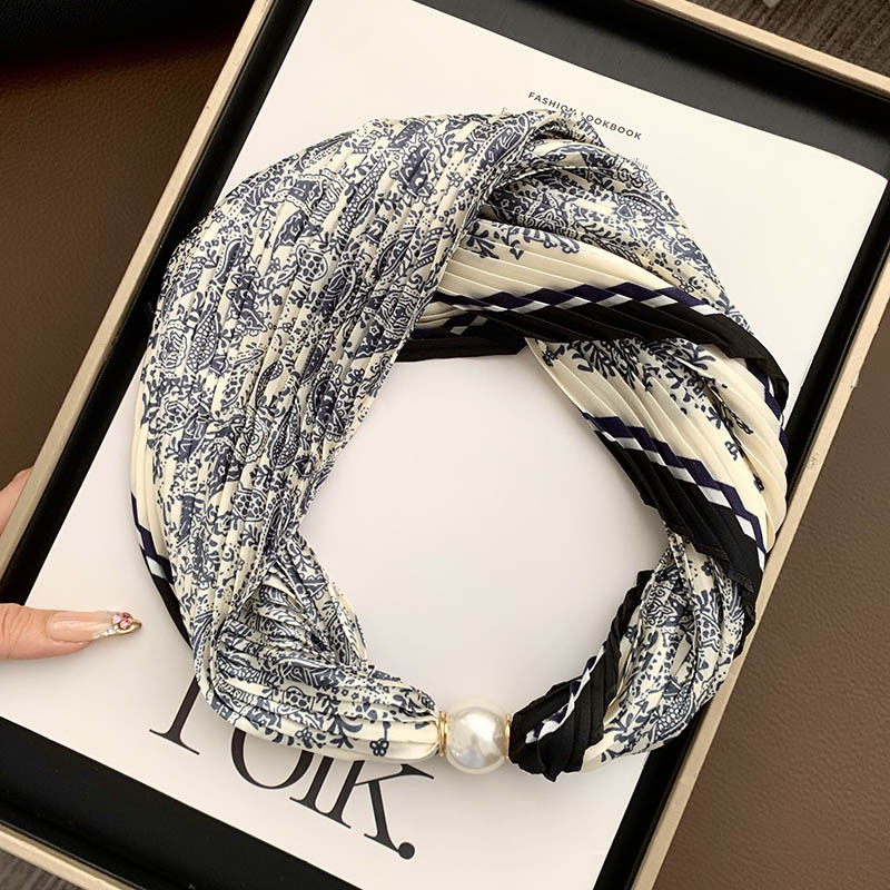 Hebilla de succión magnética collar de perlas bufanda de seda larga y estrecha bufanda de cuello femenino con camisa bufanda fina bufanda de seda plisada bufanda