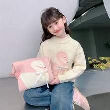 女童毛衣春秋季2025新款中大儿童装冬季洋气加绒加厚一体绒针织衫