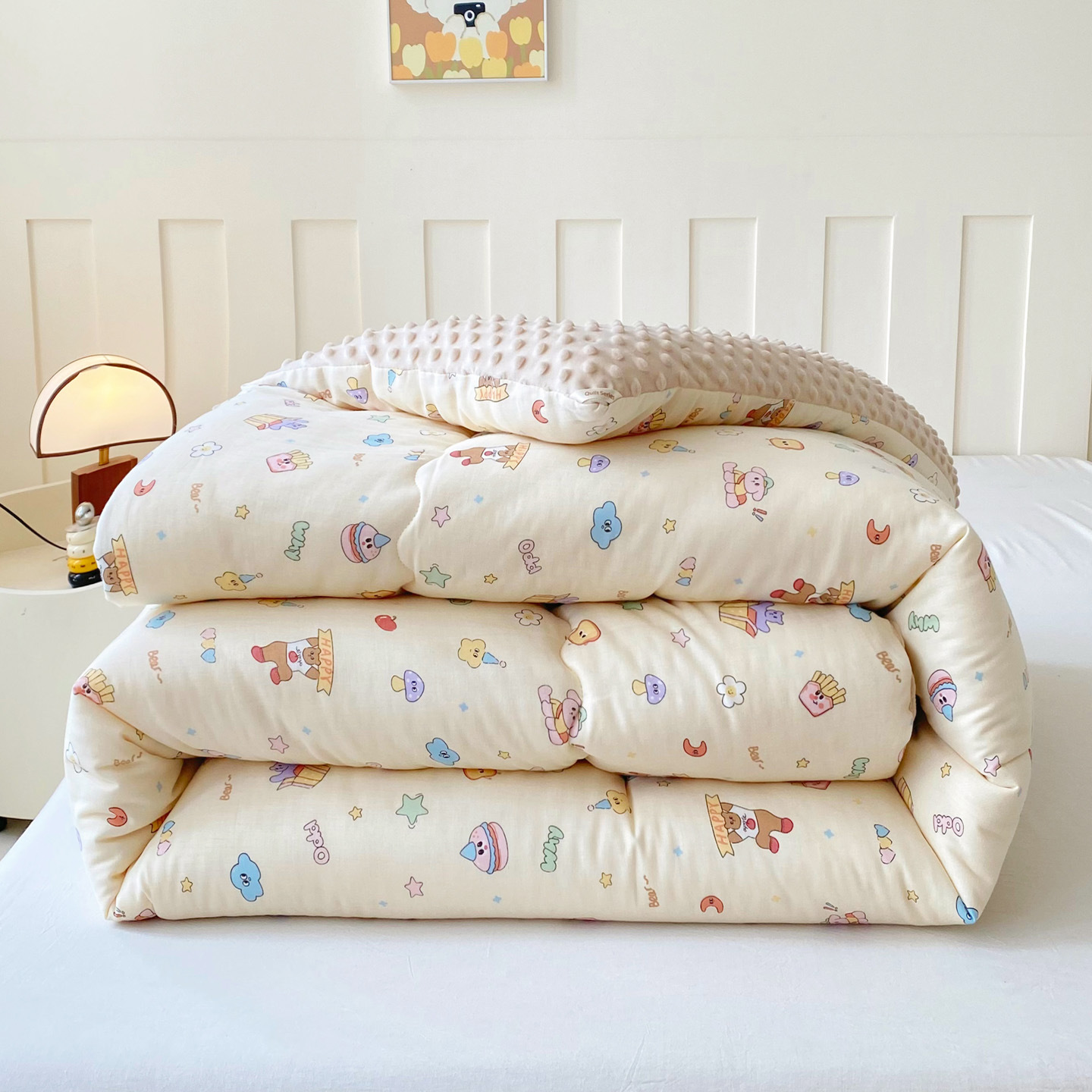 Class a All-Cotton Double-Layer Gauze Quilt for Dormitory Single Student Cartoon Children's Soybean Spring and Autumn Quilt Core Winter Anti-Mite