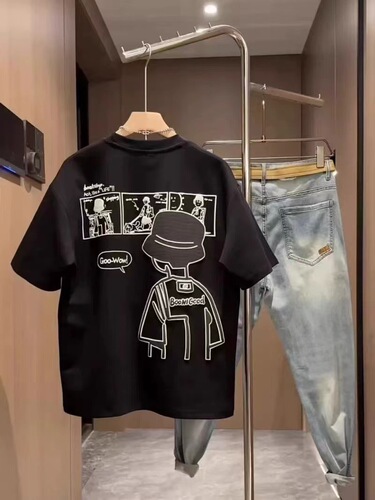 Summer New Trend Cartoon Print Short Sleeve T-Shirt for Men, Fashion Cotton Casual Slim Fit Half-Sleeve Top