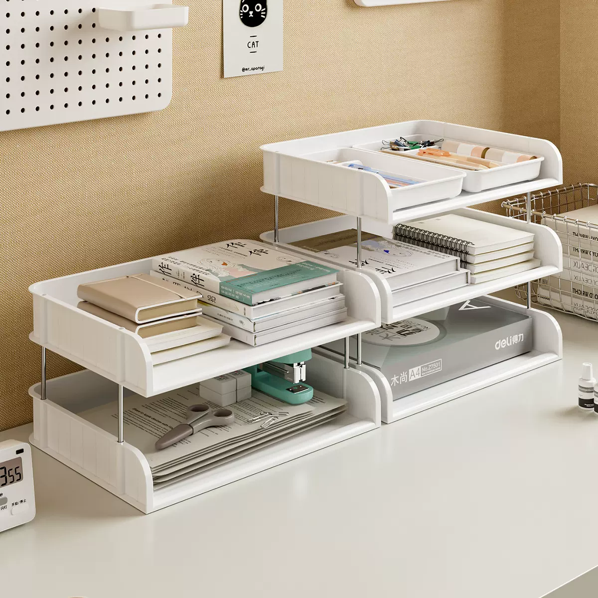 宽版多层置物架可视文件架桌面收纳柜文件收纳整理文具办公室A4纸