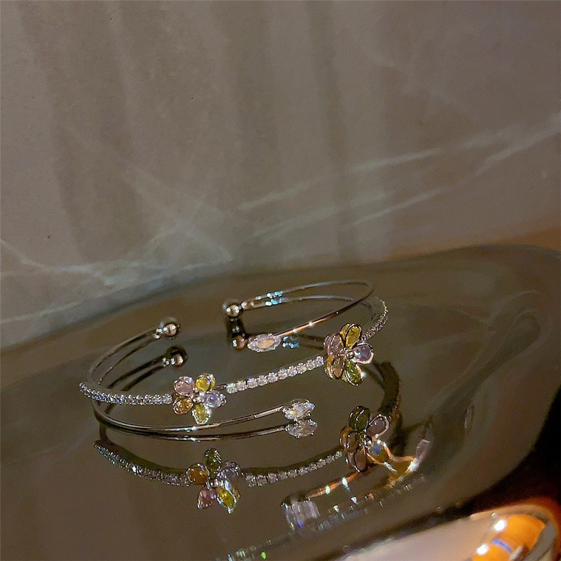 Sparkling Colorful Flower Bracelet Ins Style Korean Style Opening Adjustable Advanced Sense Bracelet Jewelry