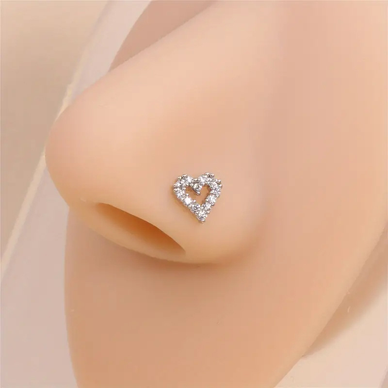 L-shaped Heart Nose Stud Micro Inlaid Copper Piercing Ring_voghion.com