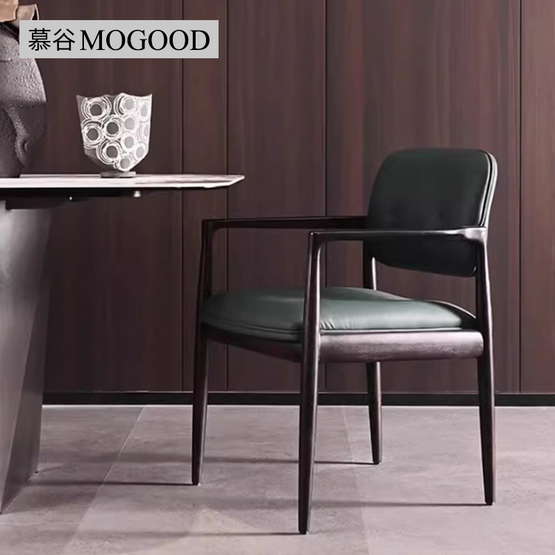 Solid Wood Leather Dining Chair Light Luxury High-End Designer Small Apartment Backrest Home Computer Office Chair Chair