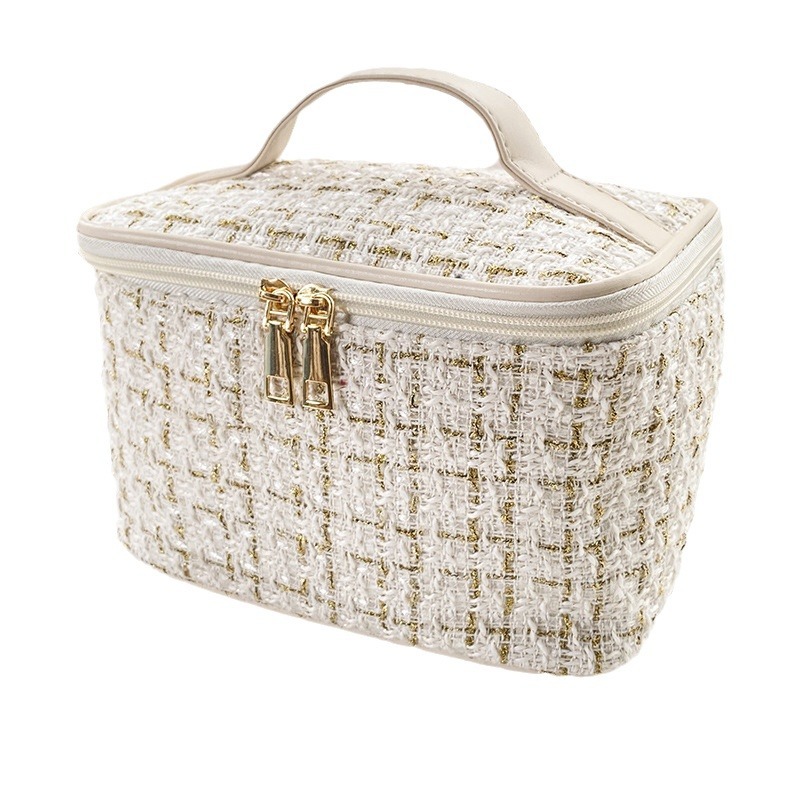 Nuevo estilo coreano a cuadros portátil estilo Chanel bolsa de cosméticos de gran capacidad Portátil Bolsa de almacenamiento de lavado caja de maquillaje viajes al por mayor