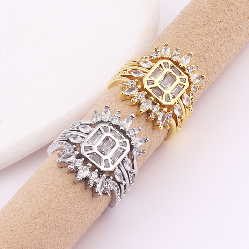 Luxurious Geometric Copper Open Ring Inlay Zircon Copper Rings