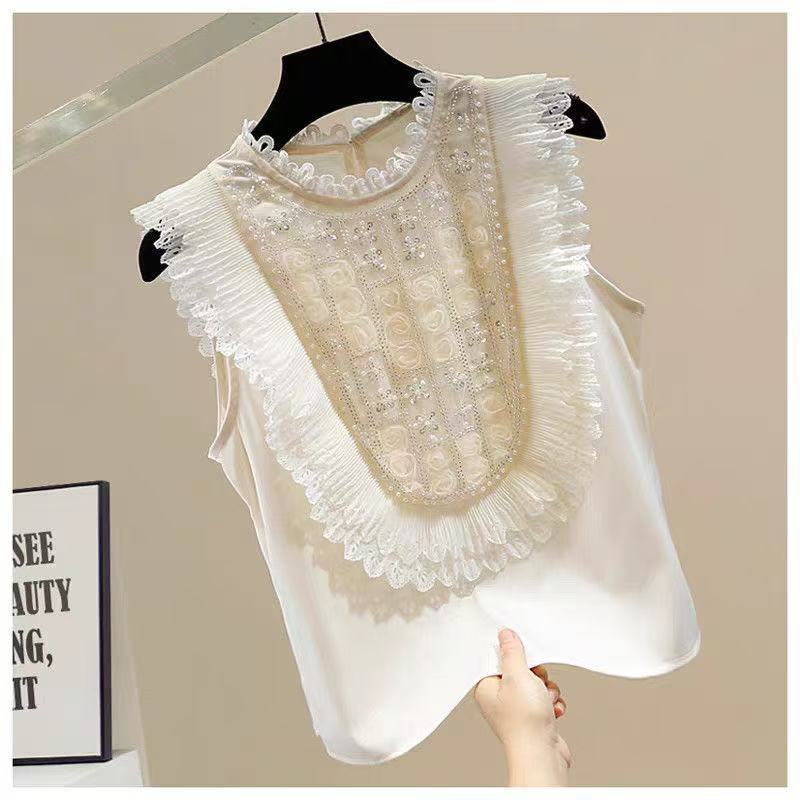 2025 Summer Chic Ruffle Blouse with a High-End Feel, Sweet Pleats, and Delicate Ruffle Lace Splicing