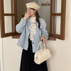 2025秋冬新款韩系双面羊绒大衣女小个子短款蕾丝系带羊毛呢外套女