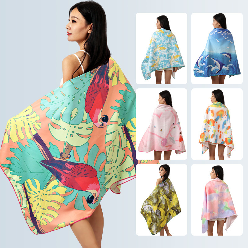 New Hot Sale Adult Swimming Absorbent Quick-drying Towel Special Bathrobe Cloak Portable Beach Towel Front Button Bath Towel