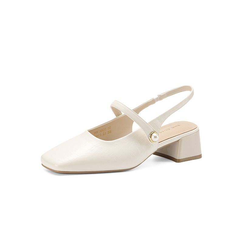 Sandal nữ mũi vuông quai ngang gót thấp phong cách Pháp — Rượu sâm banh NM20