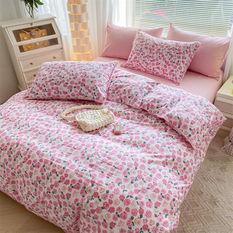 Ensemble de lit et drap-housse quatre pièces avec broderie de fil Double couche, lavage Instagram, nouveauté 2024_voghion.com