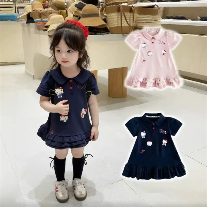 Xianning siete verano nuevo estilo estilo estilo occidental casual manga corta niña polo vestido coreano de dibujos animados niña marea
