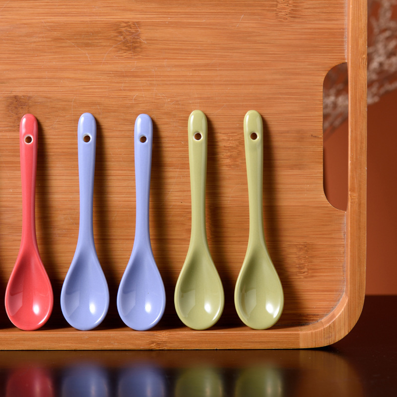 Factory Direct Sales, Simple Style, Espresso Cup Stirring Spoon, Colored Glaze Ceramic Coffee Spoon, Restaurant and Home Use Spoon