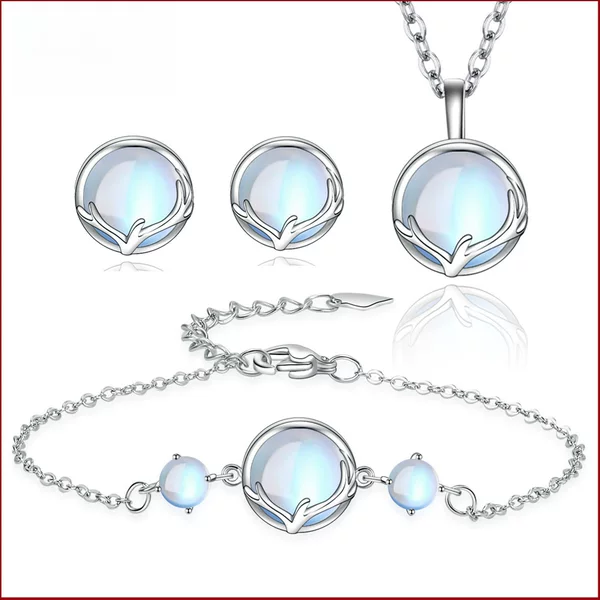 Yilu Accompanying Necklace Bracelet Set Women's New Light Luxury Niche Moonstone Antler Earrings Moon Deer Easiest for Match Bracelet