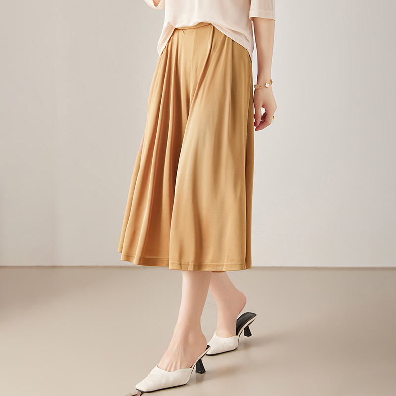 Drapey Fashion Triacetate Satin Wide-Leg Skirt Pants Casual Slimming 2025 Summer New High-Waisted Cropped Skirt Pants Trendy