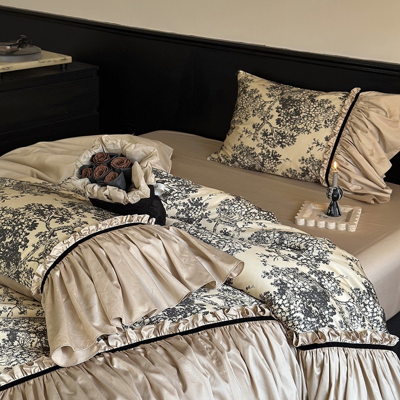 Conjunto de cama 4 peças estilo boho vintage francês_voghion.com